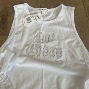 Derek Heart 'Not Today' Junior's‎ Rhinestone Cinch Sides White Tank Medium NEW